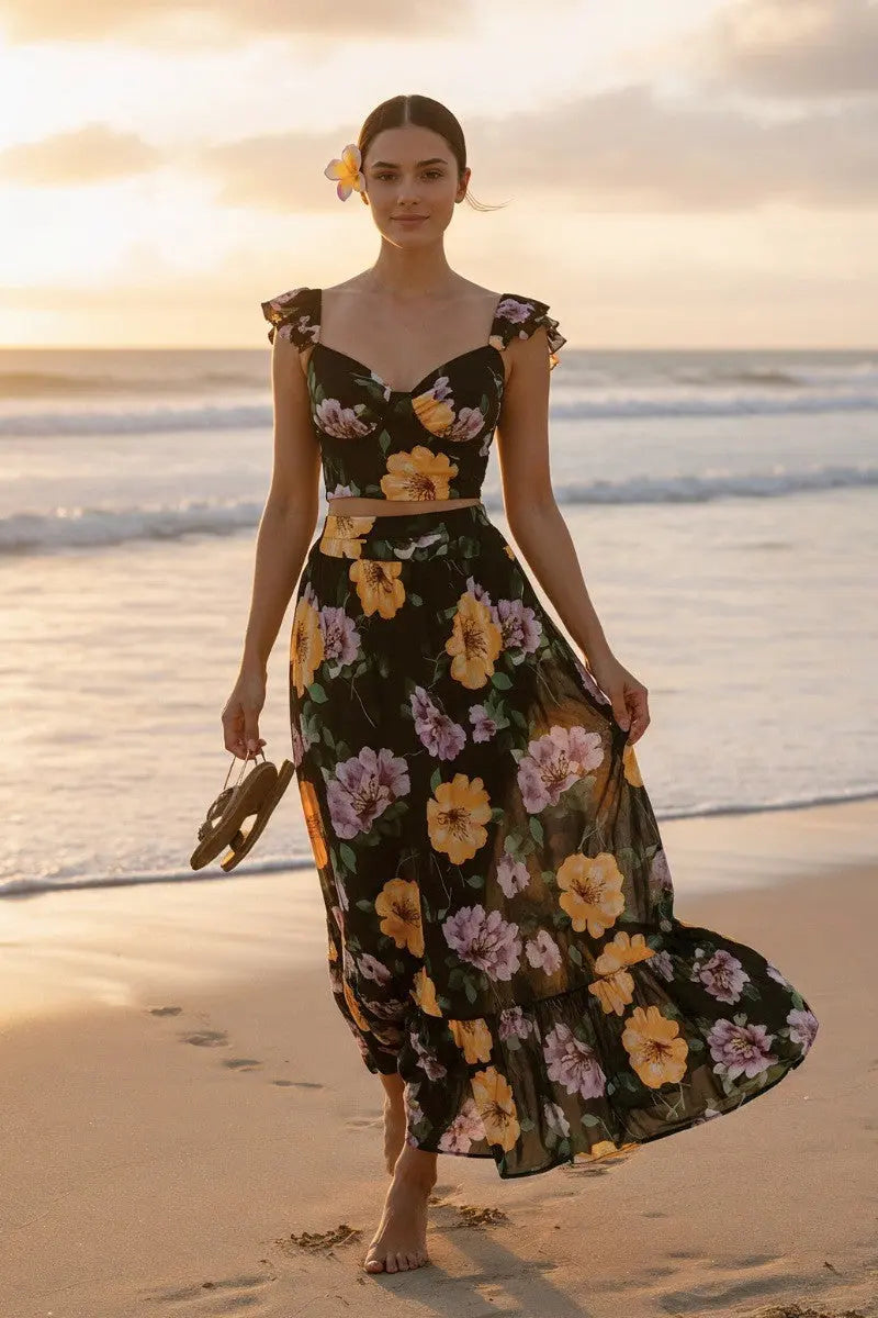 Floral Maxi Skirt & Crop Top Outfit