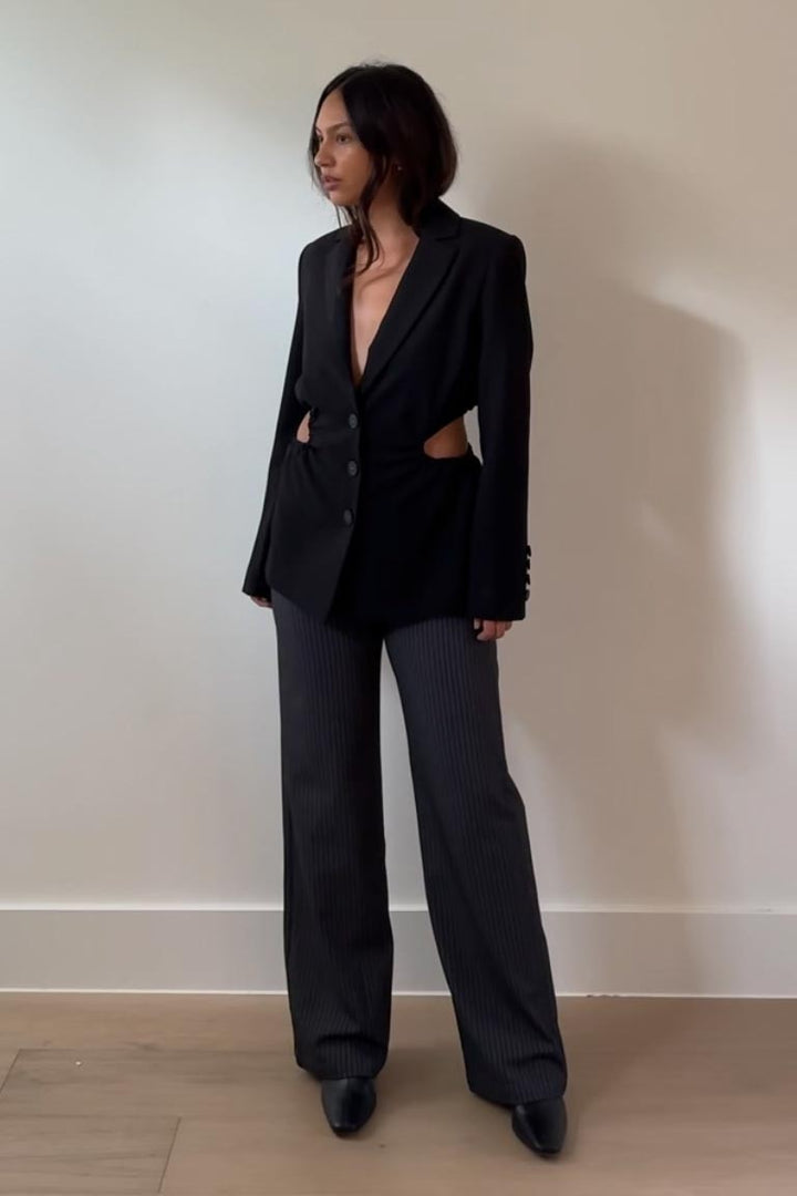 Aalyia Side CutOut Detail Black Blazer