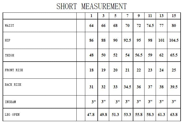 FASON DE VIV Bri Plus Size Black Cargo Jeans — size measurement chart showing waist, hip, thigh, rise and leg opening in cm