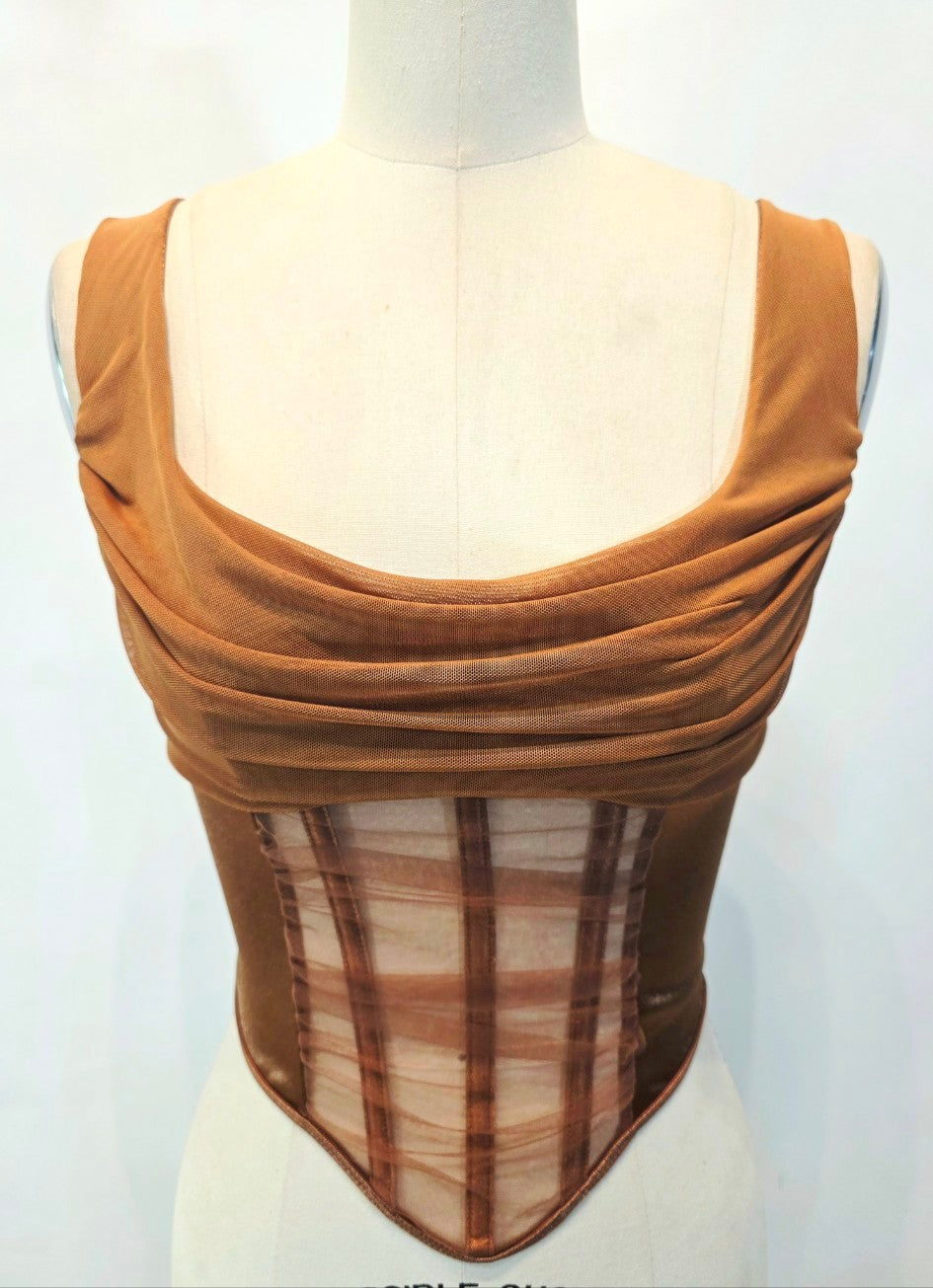 Satin Mesh Lace-Up Corset Top