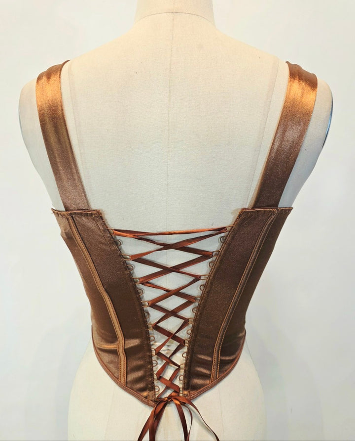 Satin Mesh Lace-Up Corset Top
