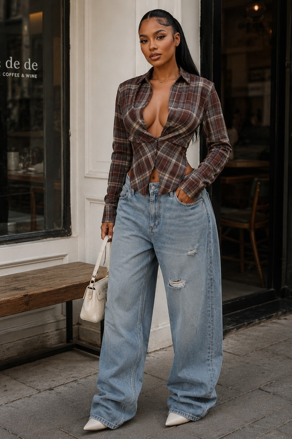 Eve Plaid Button Down Shirt — Brown & Blue Plaid Top