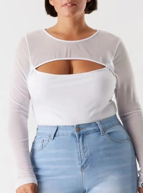 AALIYAH CUTOUT MESH LONG SLEEVE BODYSUIT - Fason De Viv