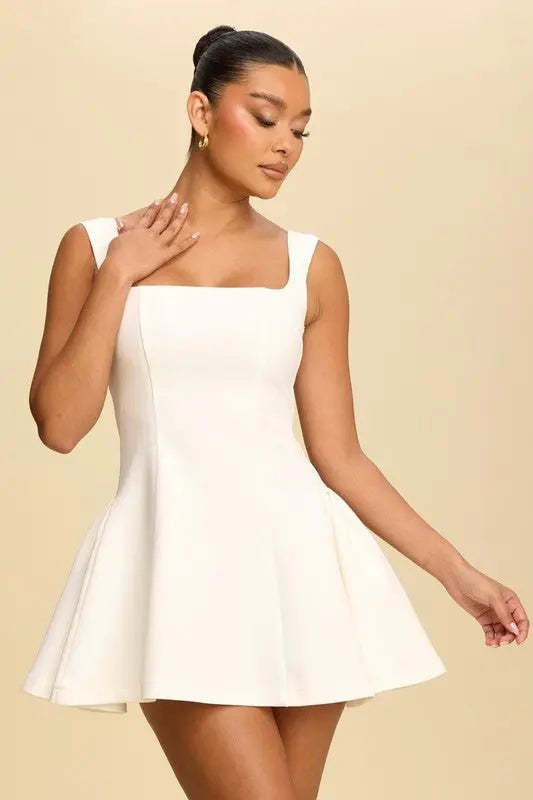 AALIYAH SQUARE NECK FLARE MINI DRESS - Fason De Viv