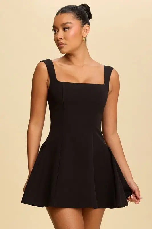 AALIYAH SQUARE NECK FLARE MINI DRESS - Fason De Viv