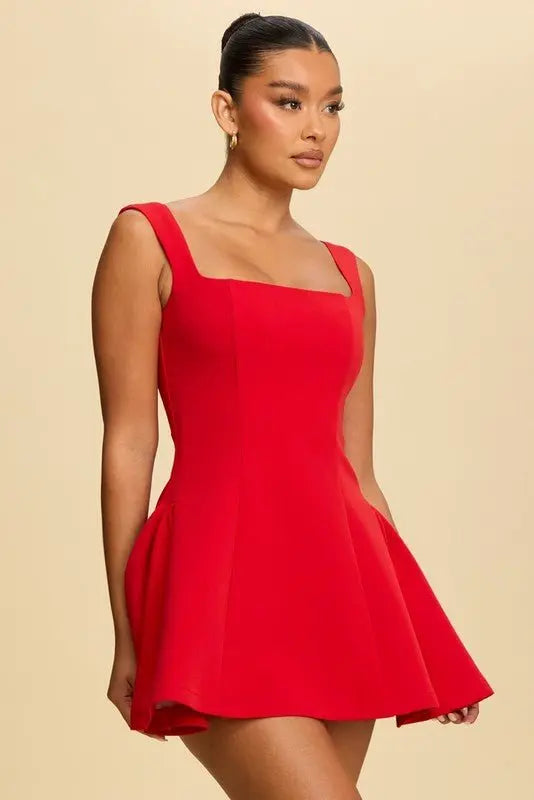 AALIYAH SQUARE NECK FLARE MINI DRESS - Fason De Viv