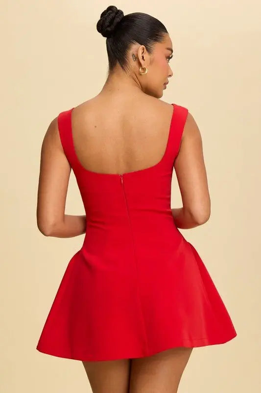 AALIYAH SQUARE NECK FLARE MINI DRESS - Fason De Viv