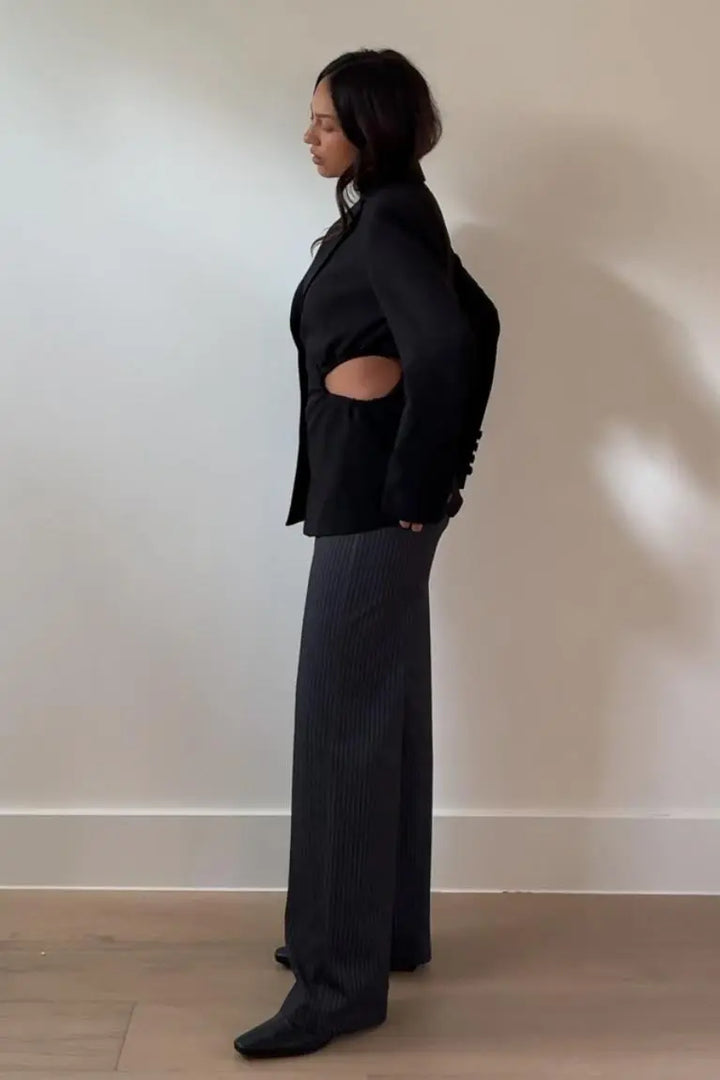 Aalyia Side CutOut Detail Black Blazer - Blazers from SALTY