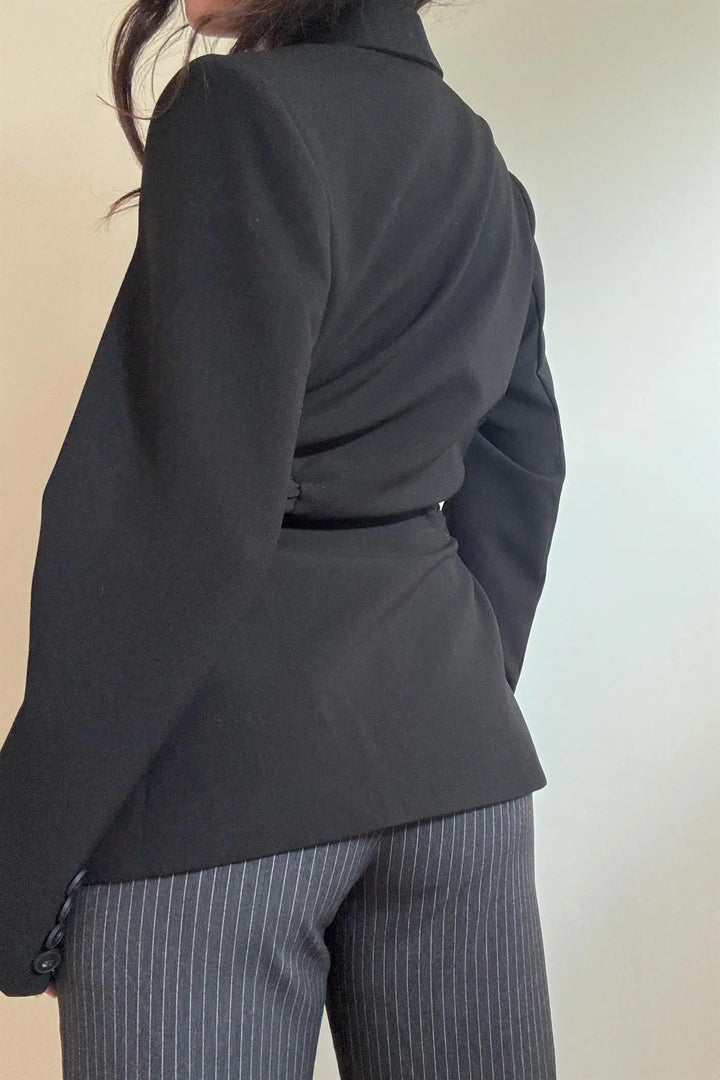 Aalyia Side CutOut Detail Black Blazer - Blazers from SALTY