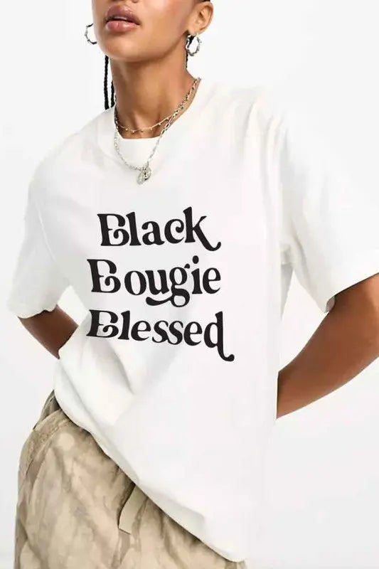 BLACK BOUGIE BLESSED GRAPHIC TEE - Fason De Viv