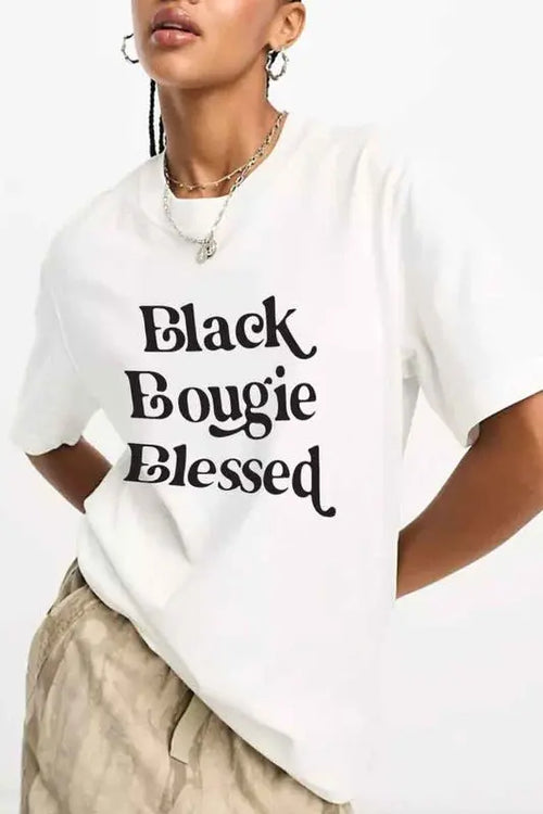BLACK BOUGIE BLESSED GRAPHIC TEE - Fason De Viv