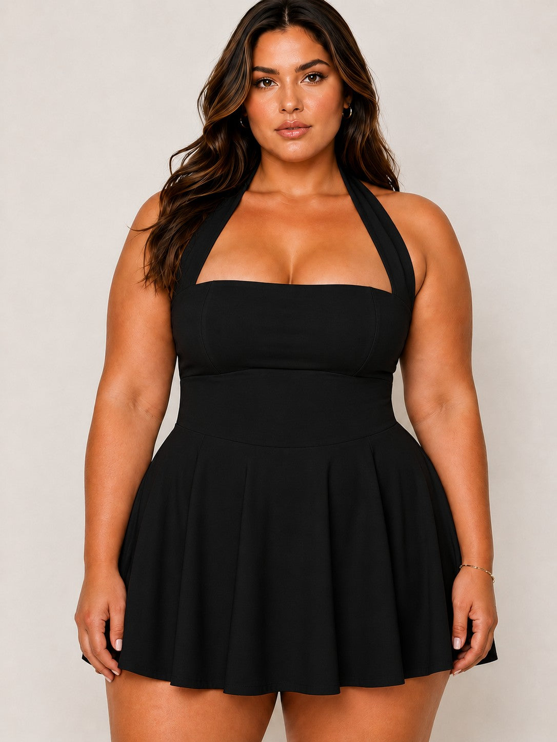 Black Posh Plus Size Mini Short Summer Dress -FASON DE VIV 