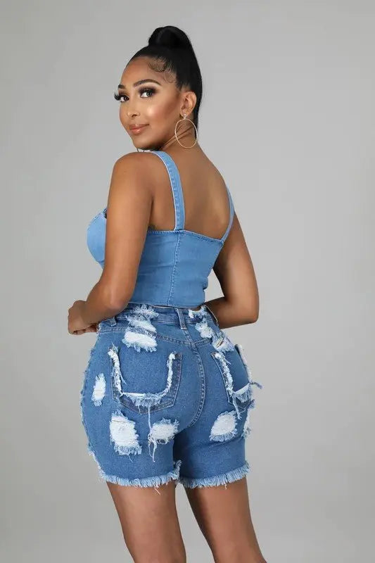 Bri Distressed Denim Shorts - Fason De Viv