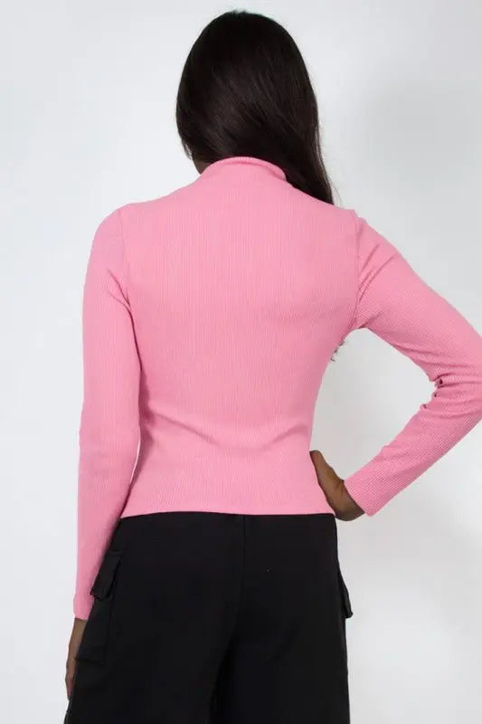 Bri Ribbed Mock Neck Long Sleeve Top - Fason De Viv