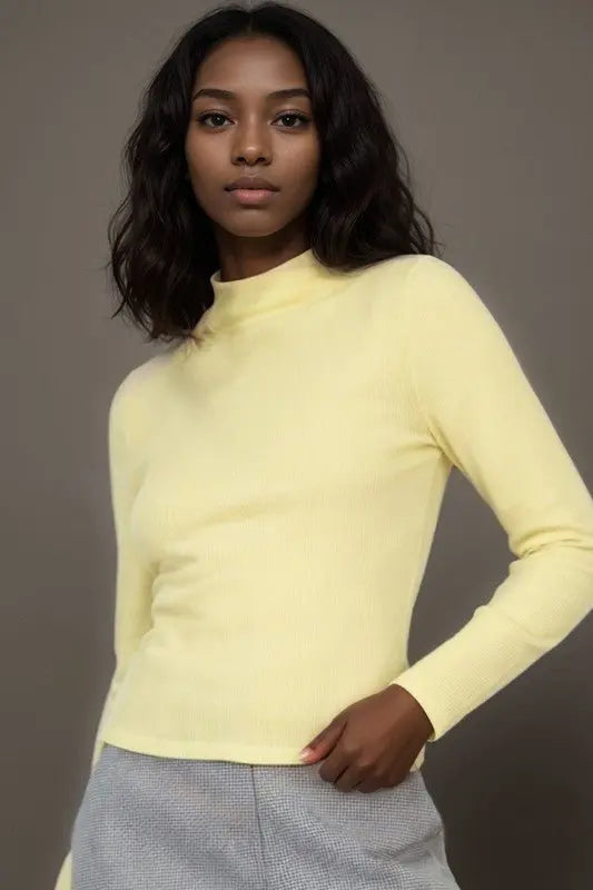 Bri Ribbed Mock Neck Long Sleeve Top - Fason De Viv