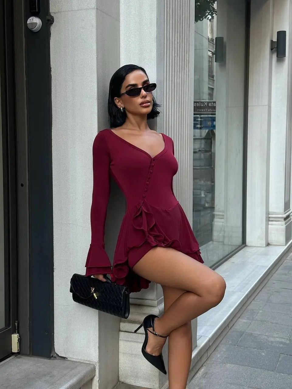Bri Ruffle Hem Mini Dress - Fason De Viv