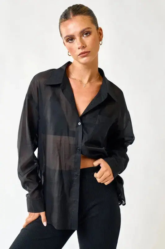 Bri Sheer Organza Button-Down Blouse - Blouses from Mimosa