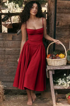Red Bri strapless midi corset dress