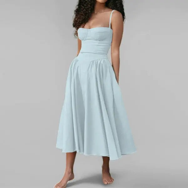 Light Blue Bri strapless midi corset dress