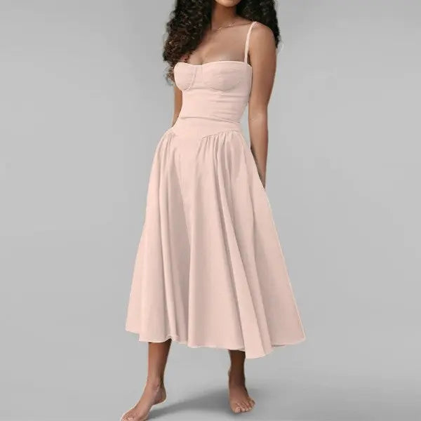 Bri strapless midi corset dress-Pink FASON DE VIV 