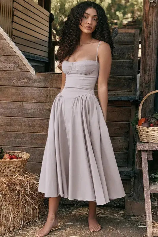 strapless midi corset dress