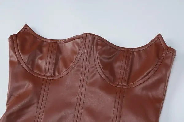 Bri Pu Leather Strapless Bodycon Dress - Fason De Viv