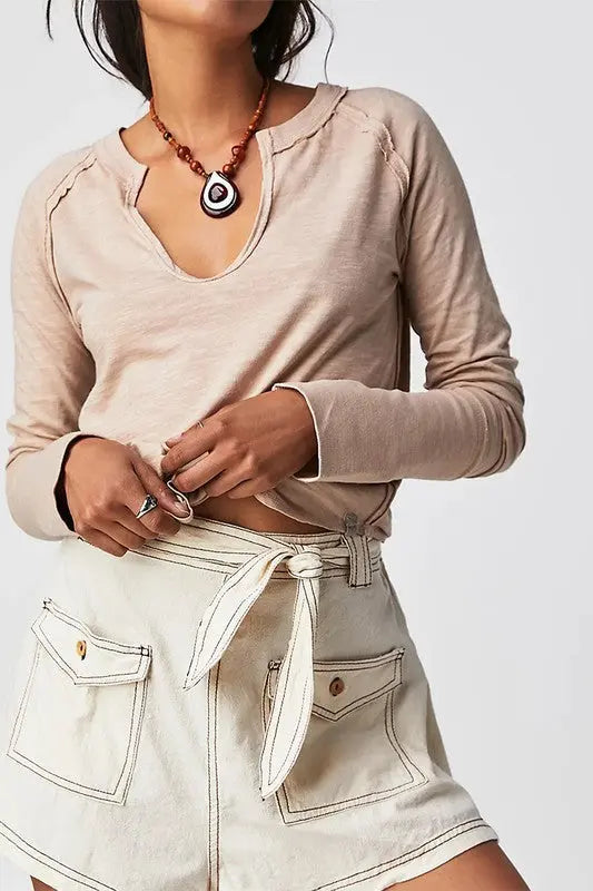Bri V-Neck Long Sleeve Relaxed-Fit Shirt  Fason De Viv