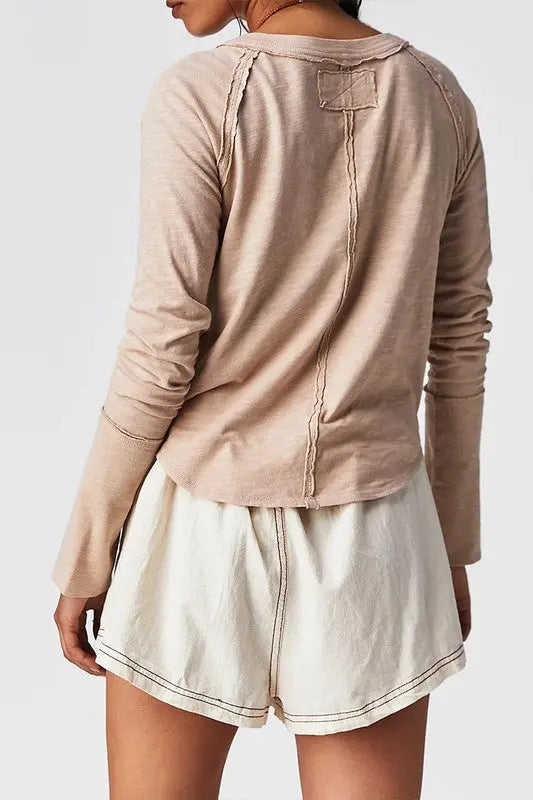 Bri V-Neck Long Sleeve Relaxed-Fit Shirt  Fason De Viv