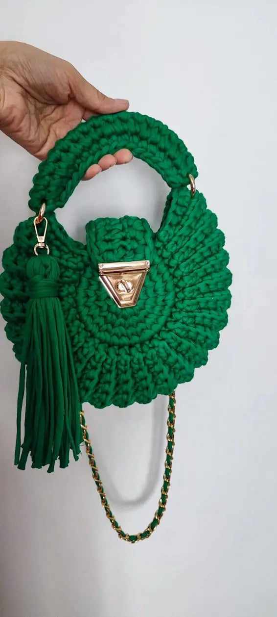 CHQEL Green Round Crochet Handmade Bag for Women - Clutch Bags from FASON DE VIV