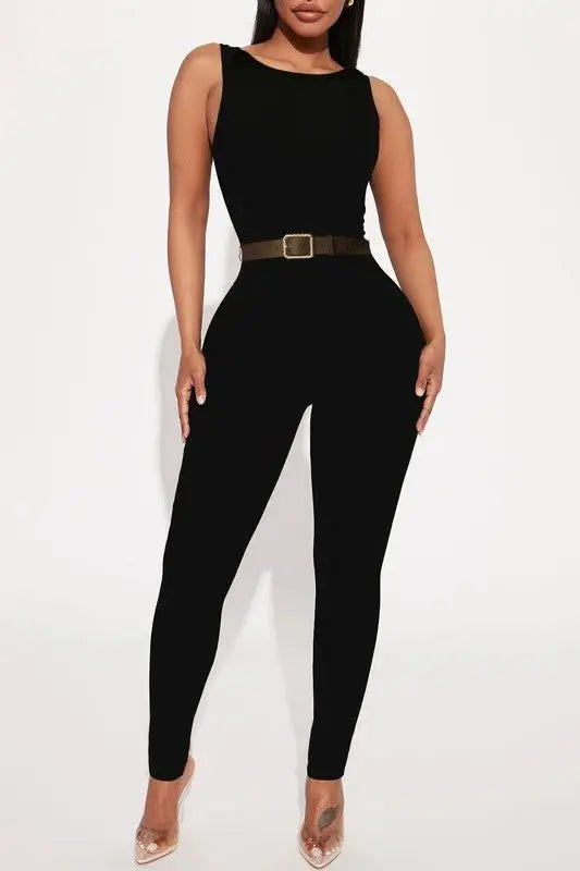EVE BELTED ZIPPER BACK JUMPSUIT - Fason De Viv