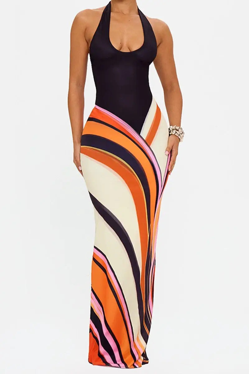 Eve Multi-Color Swirl Halter Maxi Dress