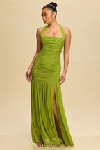 EVE RUCHED MESH HALTER DRESS - Fason De Viv