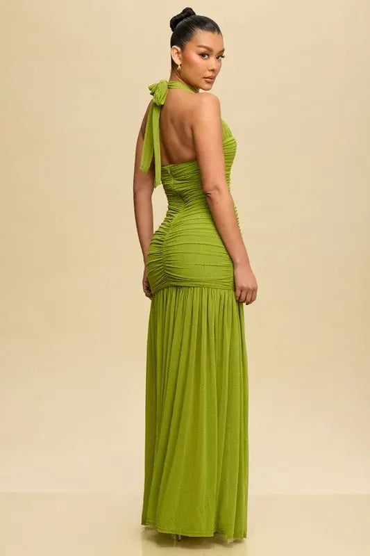 EVE RUCHED MESH HALTER DRESS - Fason De Viv