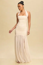 EVE RUCHED MESH HALTER DRESS - Fason De Viv