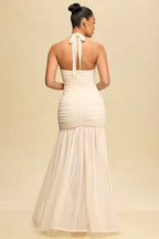 EVE RUCHED MESH HALTER DRESS - Fason De Viv