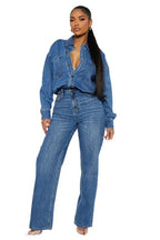 EVE Women Fashion Denim Long Sleeves Jumpsuit