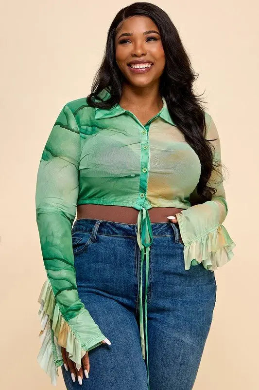 Eboni mesh green crop blouse - Fason De Viv