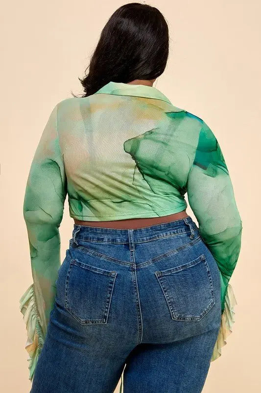 Eboni mesh green crop blouse - Fason De Viv