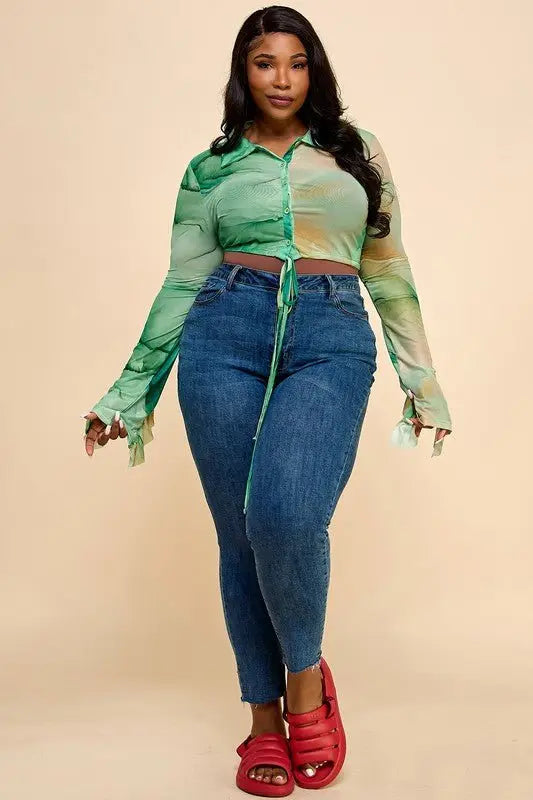 Eboni mesh green crop blouse - Fason De Viv