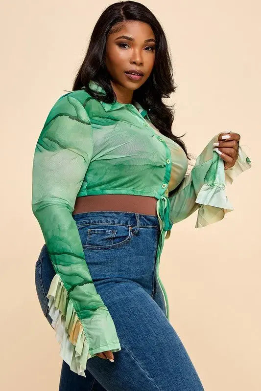 Eboni mesh green crop blouse - Fason De Viv