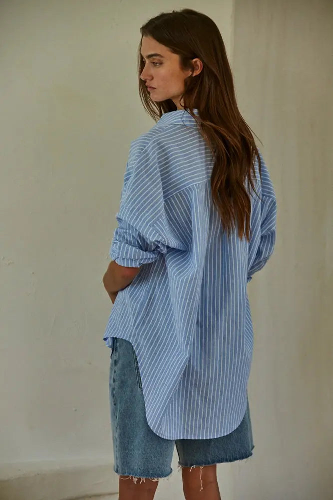 Ell Oversized Striped Button-Down Shirt -  Top Fason De Viv