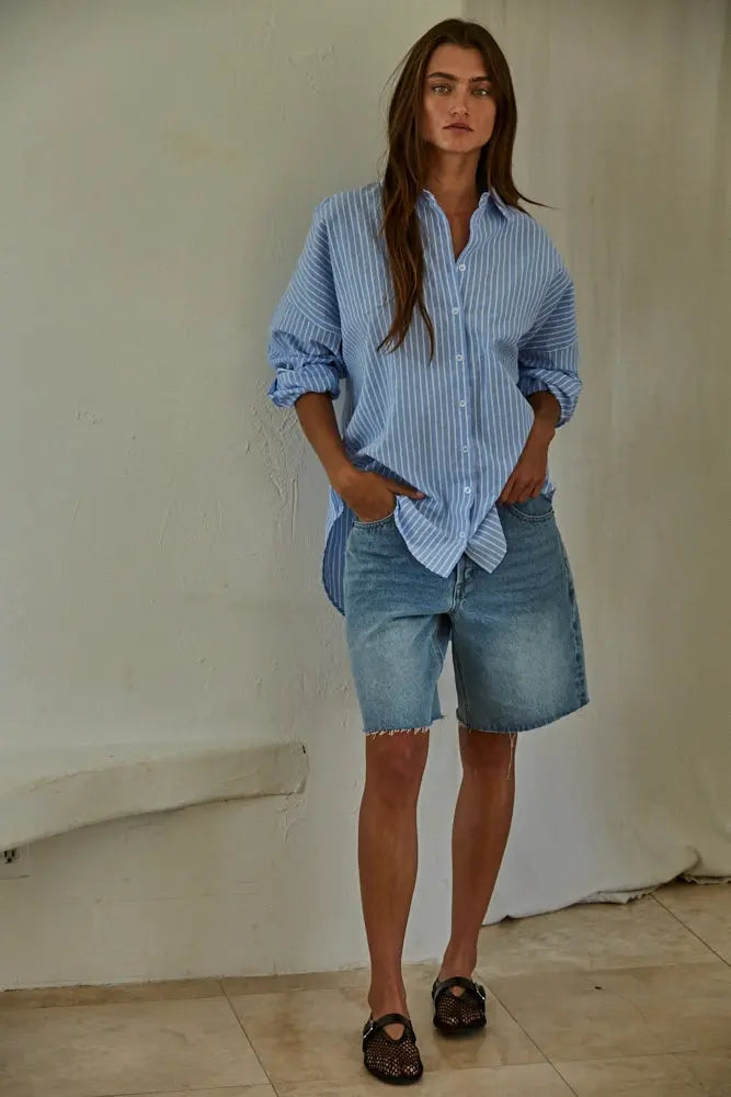Ell Oversized Striped Button-Down Shirt -  Top Fason De Viv