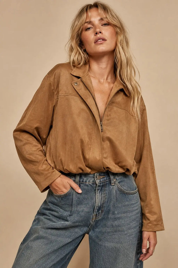 Eve Camel Cropped Faux Fur Bomber Jacket