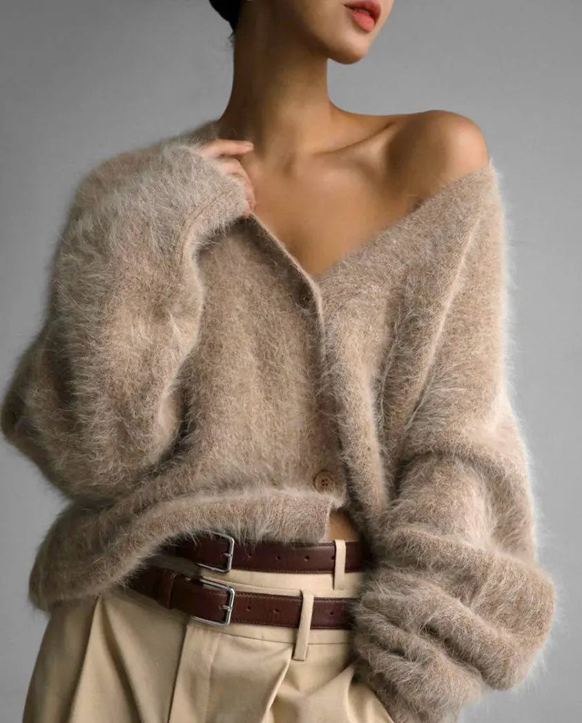 Eve Mink Long - Sleeved Knitted Sweater Cardigan - Fason De Viv