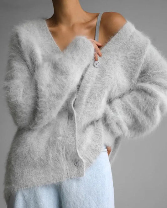 Eve Cozy Grey Knitted Cardigan Sweater - Cardigans from Hiddenbrand