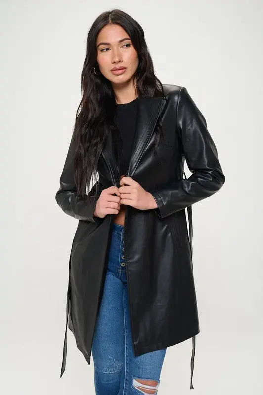 Eve Faux Leather Trench Coat black - Fason De Viv