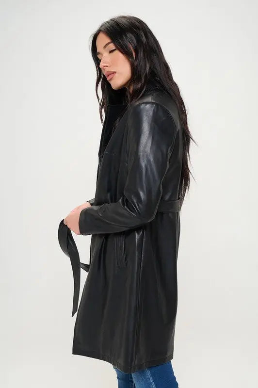 Eve Faux Leather Trench Coat black - Fason De Viv