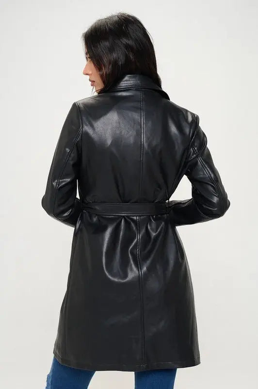 Eve Faux Leather Trench Coat black - Fason De Viv