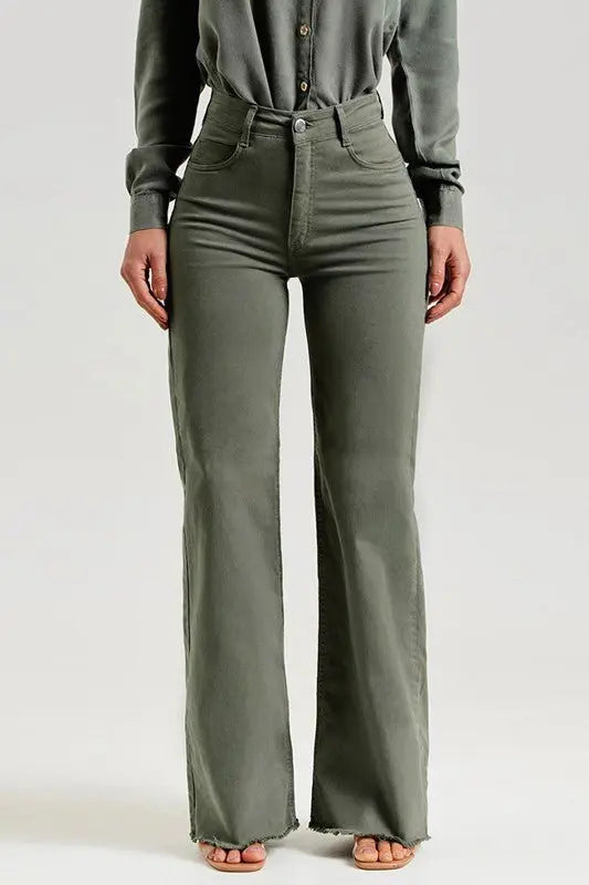 Eve Olive Green Slim Fit Flared Casual Jeans - Fason De Viv