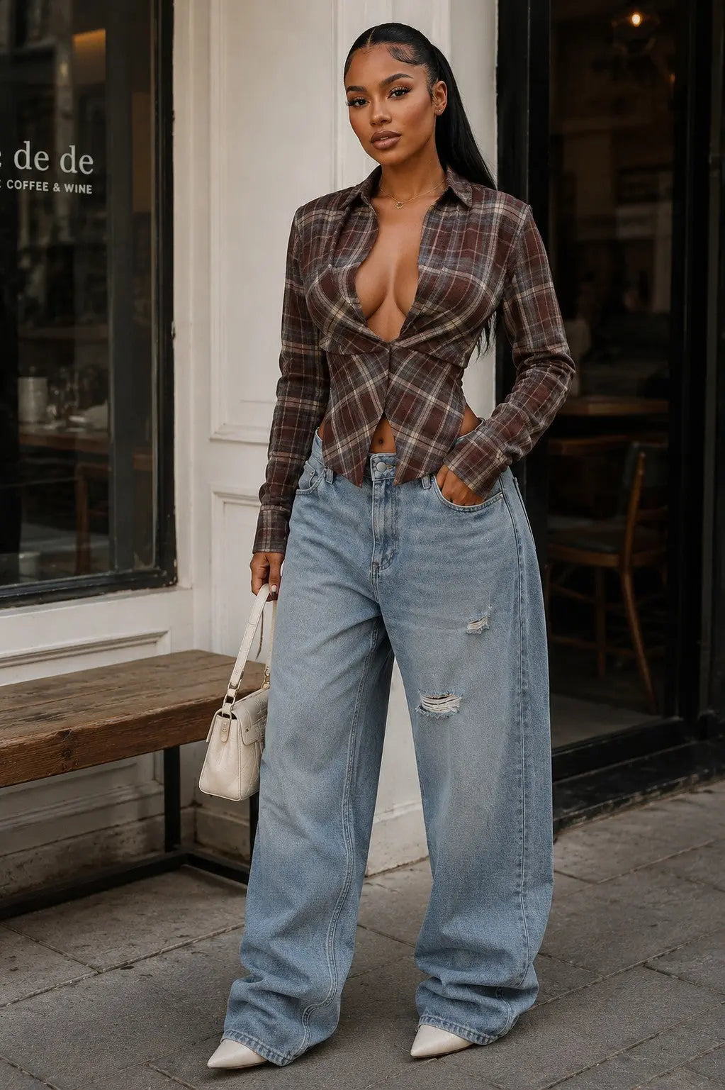 Eve Plaid Button Down Shirt — Brown & Blue Plaid Top